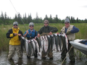 Alagnak River fly fishing lodge with limit of sockeye salmon