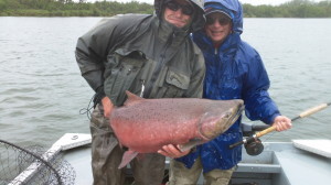 Alaska fly fishing lodge, Angler's Alibi Alaska king salmon on the fly